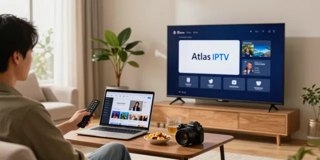 Utilisation d'Atlas Iptv sur un téléviseur moderne dans un salon confortable.